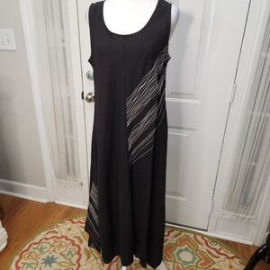Grace Elements Linen Blend Black and White Abstract Sleeveless Dress  Size Large